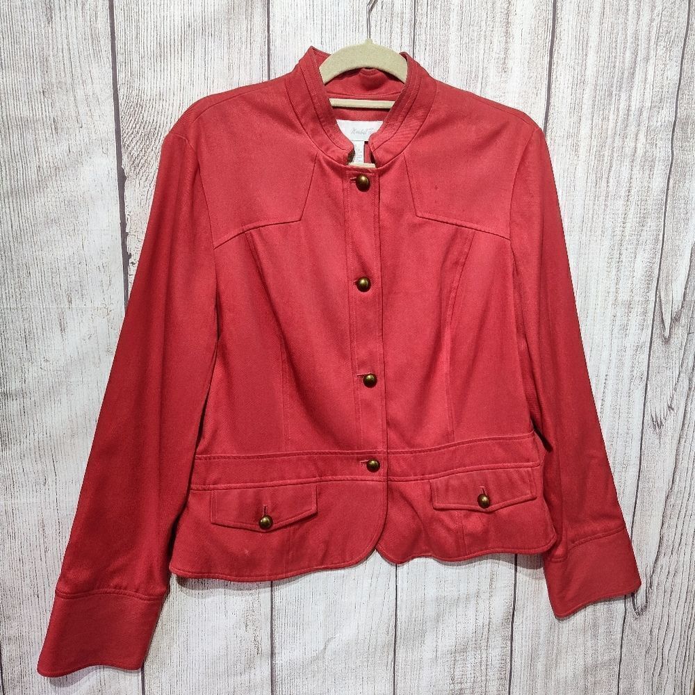 Vintage Women's Marshall Fields Red Silk Blend Sport Jacket Size 16